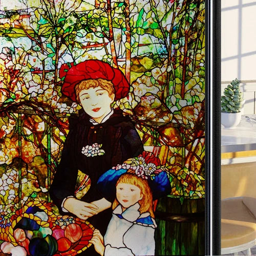 Custom Size Glass Window Film,Static Cling Stained Glass Films,Foil Retro Stickers,For Girl's Room Bathroom Kitchen Door Home