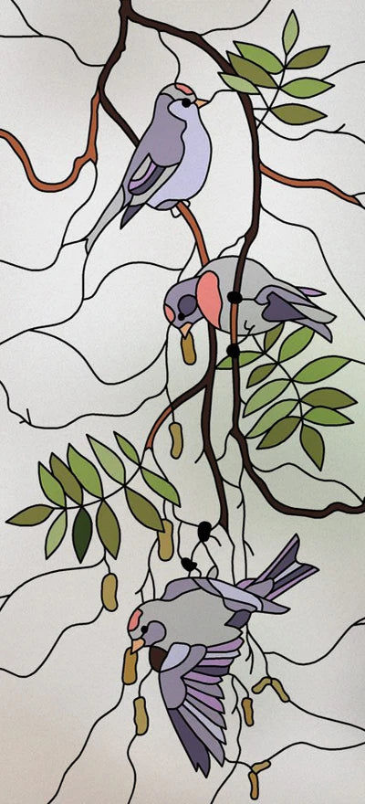 Frosted Stained Glass Window Film, Customized Art Decor Design, Flower Tree, Cat,Static Cling Sticker,Home Decor, Treatment