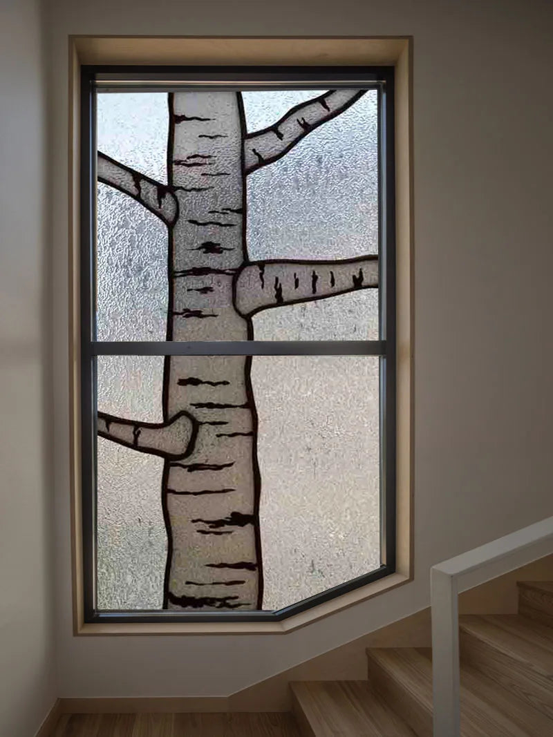 Window Film Stained Glass Films Frosted Static Cling Light-transparent Privacy Glass Sticker Home Decor 3D Material,Tree Bird