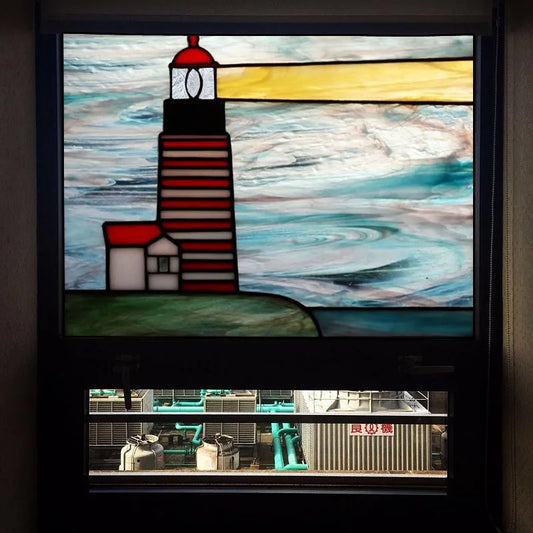 Glass Films Window Sticker Static Cling Frosted Home Decor Private Tint-Film For Door Window Cabinet Wardrobe Lighthouse