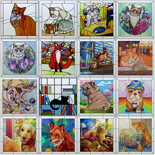 Frosted Stained Glass Window Film, Customized Static Cling Sticker,Colorful Foil, for Home Decor , Cat pattern