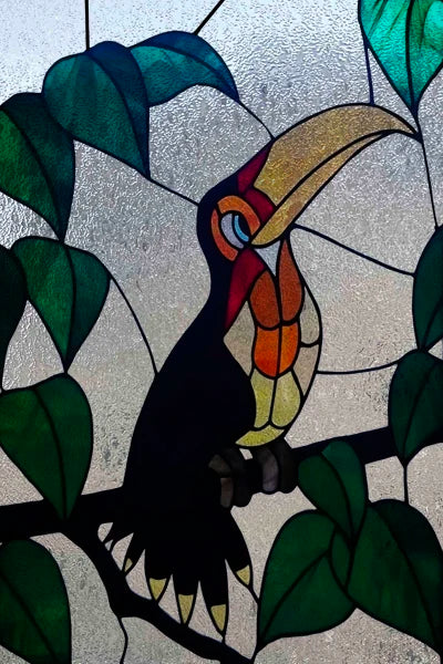 3D Matte Window Film,Stained Glass Decorative Uv Window Sticker,Privacy Frosted Static Cling,Custom size for Glass,Birds,Peacock