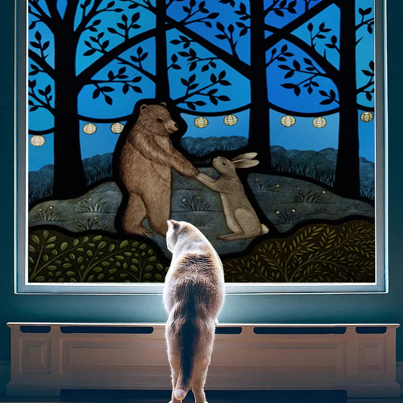 Window Film Frosted Stained Glass Films Customized Art Tree Retrom Static Cling Sticker,Home Decor Window Treatment