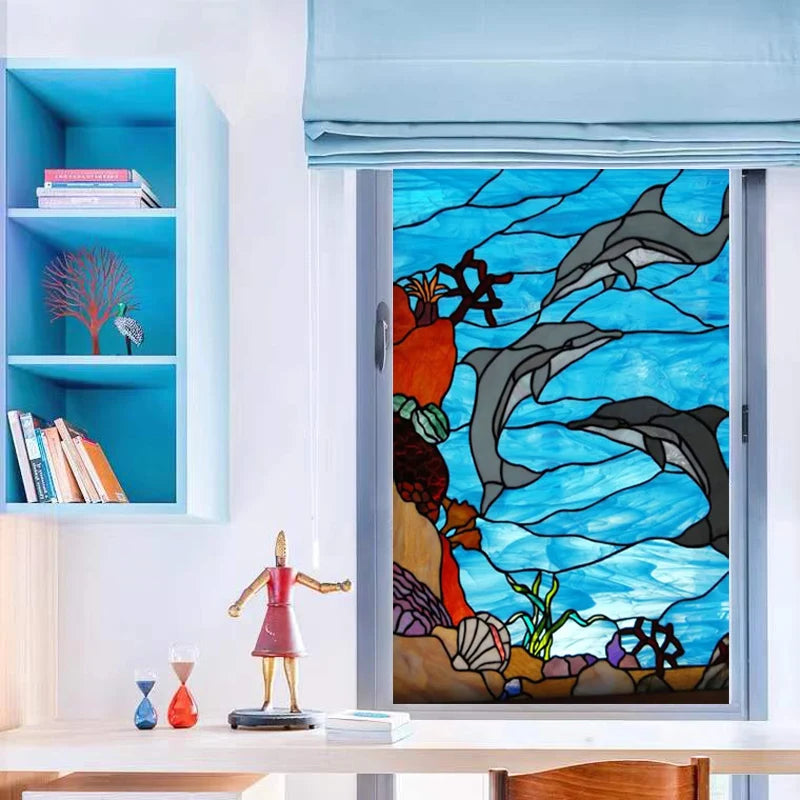 Custom size Glass Films,Stained Glass Stickers Static Cling,Frosted Privacy Print Dragonfly Butterfly for Window Door Home Decor