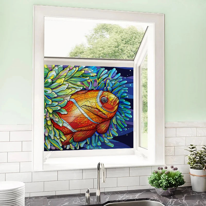 Custom size Window Film Stained Glass Films Frosted Privacy Static Cling Background Sticker Aquarium Ocean Poster Fish Tank Film
