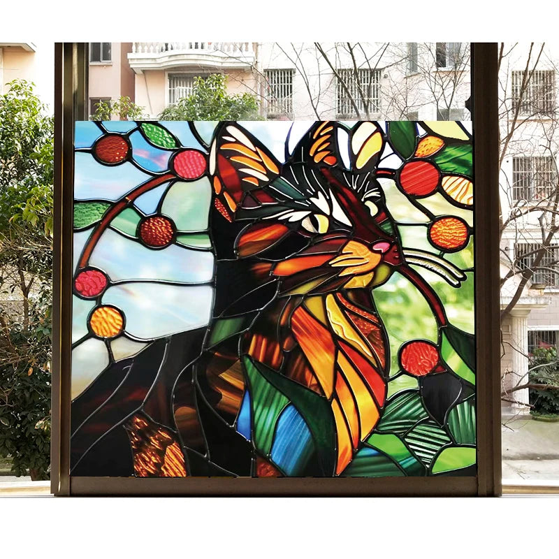 Custom size Window Film Stained Glass Films Frosted Privacy Static Cling cat Sticker Bathroom Skylight Decor