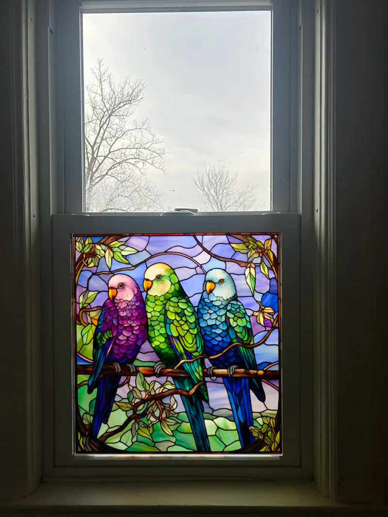 Custom size Window Film Stained Glass Films Frosted Privacy Static Cling Retro Bird Peacock Sticker Bathroom Skylight Decor