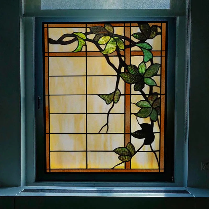 Stained Glass Window Films,Static Cling, Customized Retro Vintage Sticker,Frosted,Privacy, Easy to install