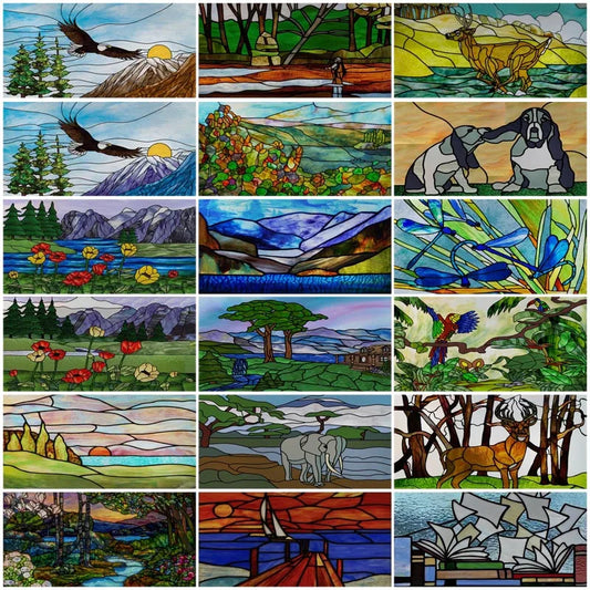 Custom Size Window Film, Stained Glass, Decorative Window Sticker, Privacy Frosted Static Cling, Home Decal