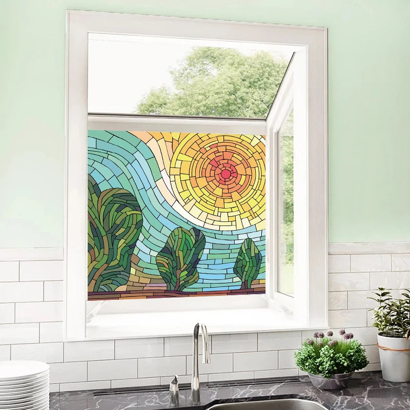 Window Film Frosted Stained Glass Films Static Cling Privacy Films Sun Moon Door Sticker Kitchen Bathroom Home Decor Customized