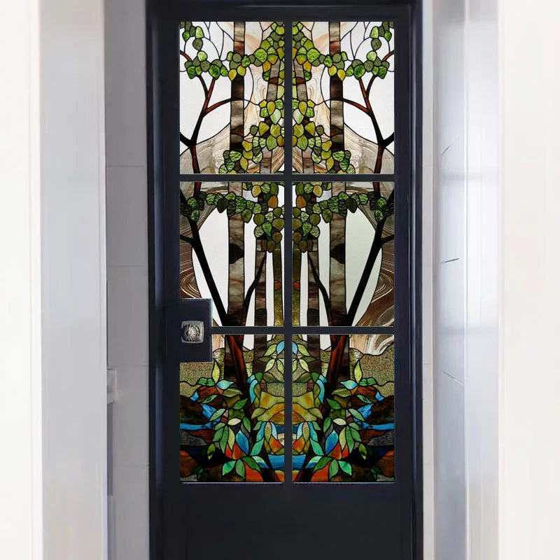 Colored Frosted Window Film, Stained Glass Door Sticker,Self Adhesive, Static Cling ,Tree, Custom Size, Church Style Tree