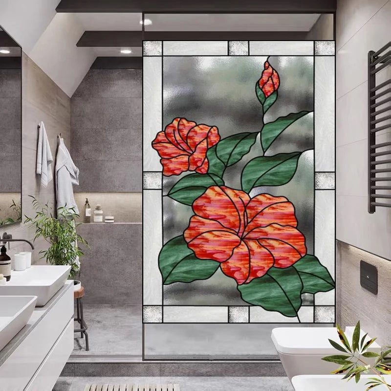 Window Film Frosted Stained Glass Films,Customized Privacy Static Cling,Flower Sun Fruit Fish Cat,Door Sticker,Office Home Decor