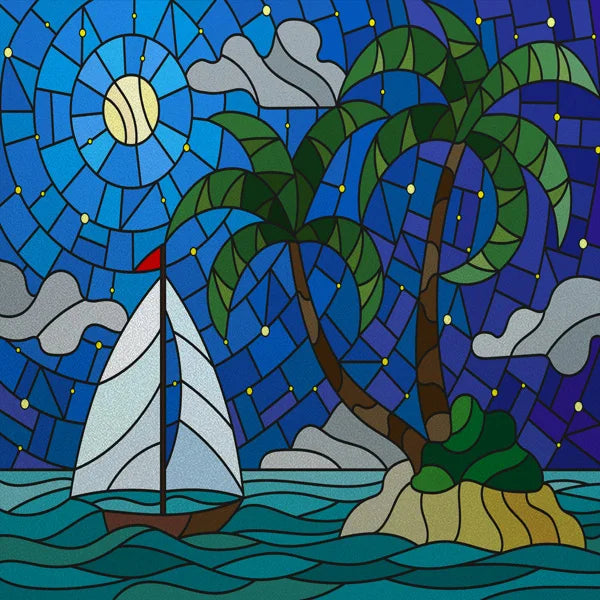 Frosted Stained Glass Window Film, Customized Ocean Boat Color, Static Cling Sticker,Home Decor Foil, Treatment