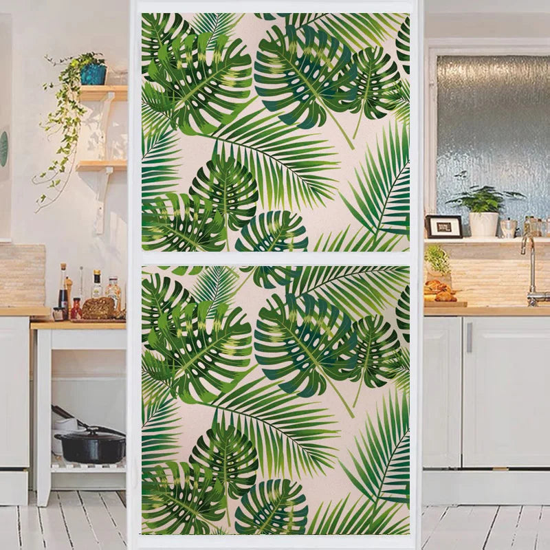 Stained Glass Film, Opaque Sticker,Frosted Static Cing ,Tropical Leaves, Seamless Pattern,Home Decor, Privacy, Custom Size