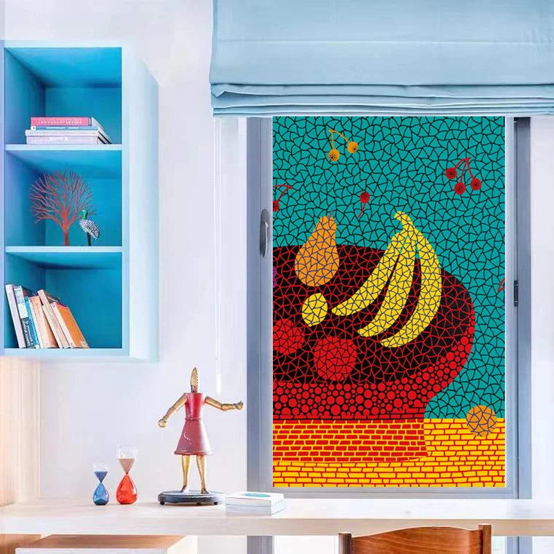 Frosted Stained Glass Window Film, Opaque  Privacy Static Cling , Home-Decor, Sun Catcher Rainbow Color, Window Covering