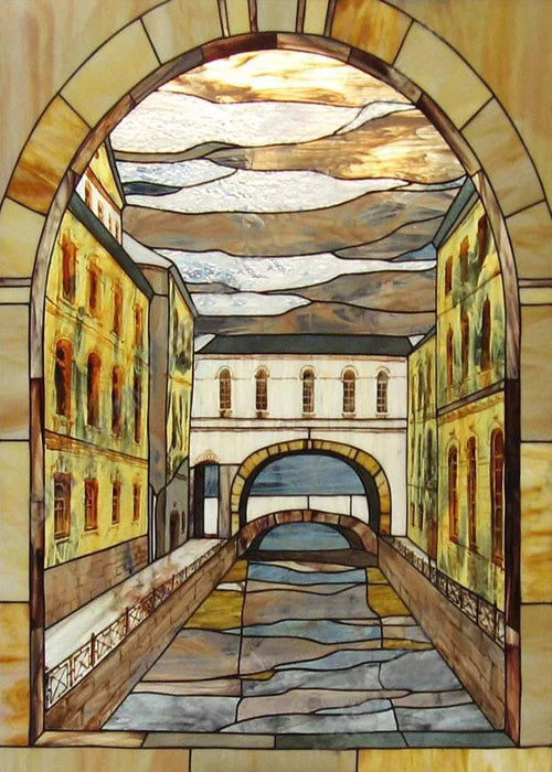 Window Film Stained Glass Stickers,Custom size Static Cling,Print Castle Church landscape Sailboat Sticker,Office Home Decor