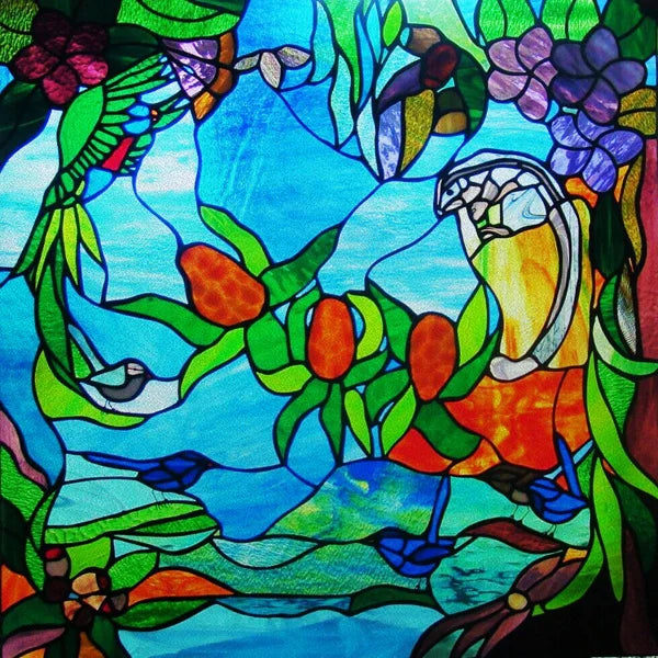 Custom Size Stained Glass Film,3D Frosted Static Cling Window Films,Decor Foil Stickers, Window Treatment for Square Glass Door