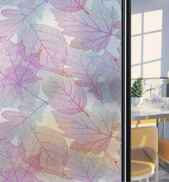 Customized Frosted Stained Glass Window Film, Art Deco Design Leaves,Static Cling, Remove Door Sticker,Home Decor