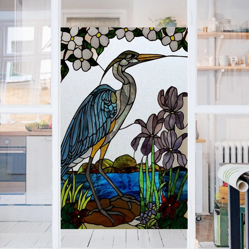 Custom Size Window Stained Glass Films,Cat,Bird,Peacock,Tiger,Fish,Animals Stickers For Bathroom Bedroom Door Office Home Decor