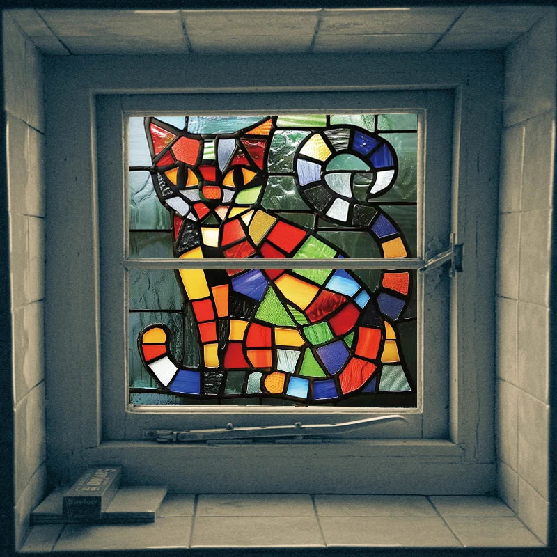 Custom size Window Film Stained Glass Films Frosted Privacy Static Cling cat Sticker Bathroom Skylight Decor