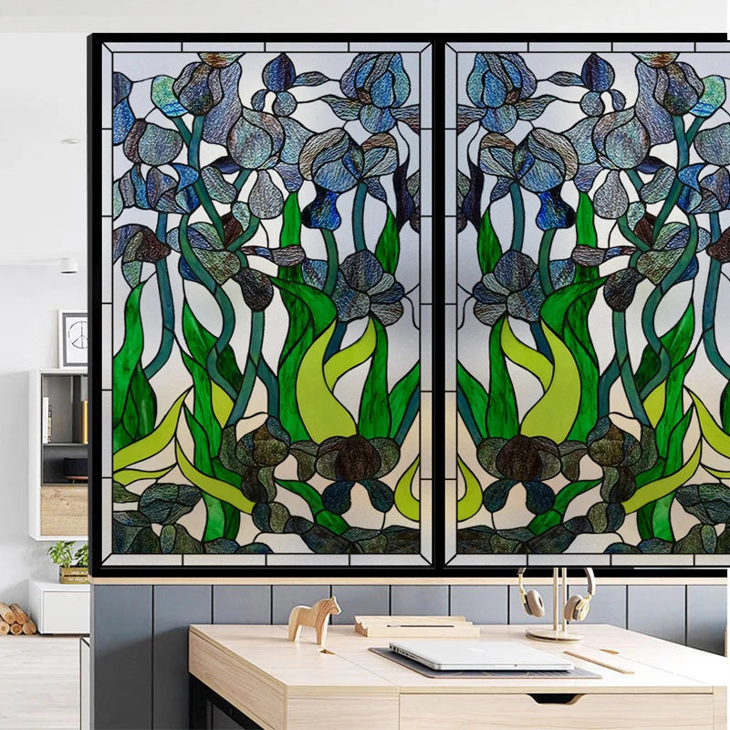 Window Film Frosted Stained Glass Films Customized Art Decor Design Flower Static Cling Sticker,Home Decor Foil Window Treatment