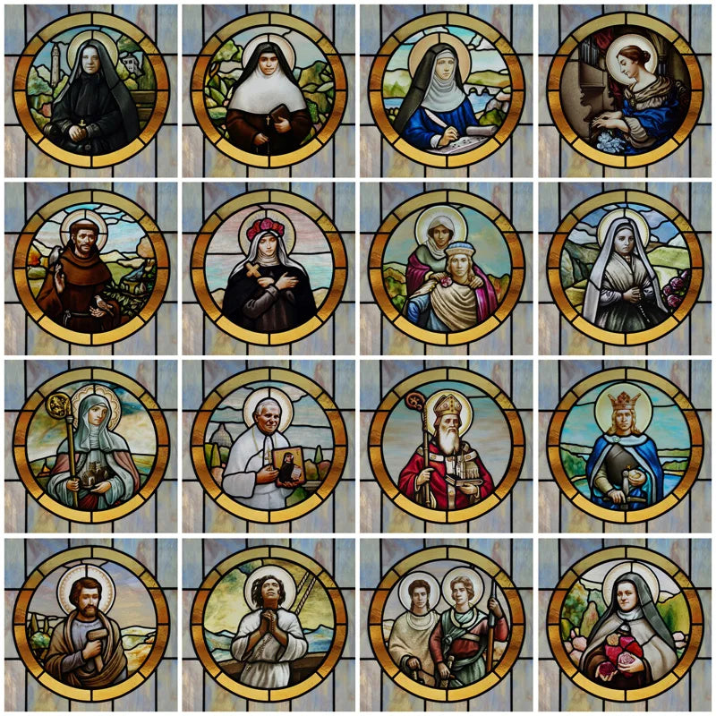 Custom Frosted Stained Glass Window Film,PVC Static Cling Films,Patron Saint of Catholic Church Decor, Foil Stickers
