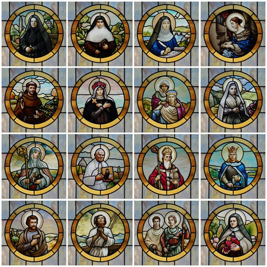 Custom Frosted Stained Glass Window Film,PVC Static Cling Films,Patron Saint of Catholic Church Decor, Foil Stickers