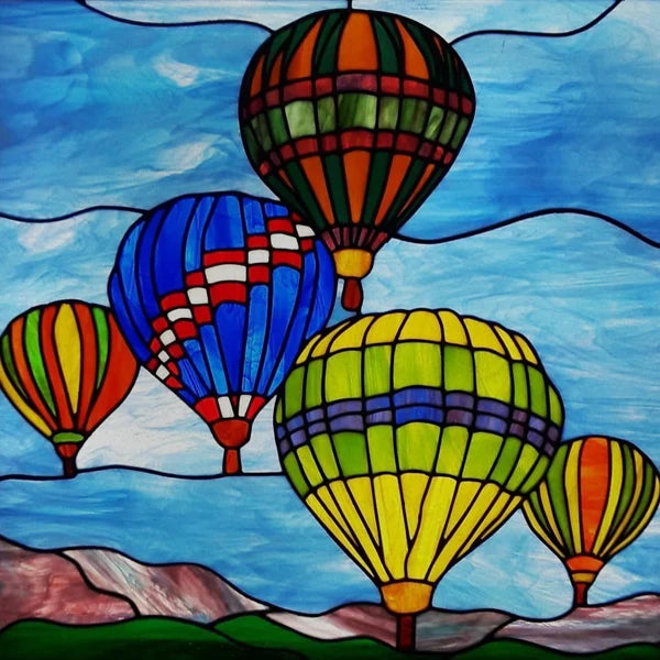 Custom size Stained Glass Wndow Film,Satic Cling Window Films,Decor Foil Stickers Window Treatment For Square Glass Hot air ball