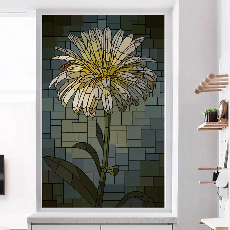 Frosted Stained Glass Window Film, Customized Art Deco Design, Flowers Static Cling Sticker,Home Decor Foil, Treatment