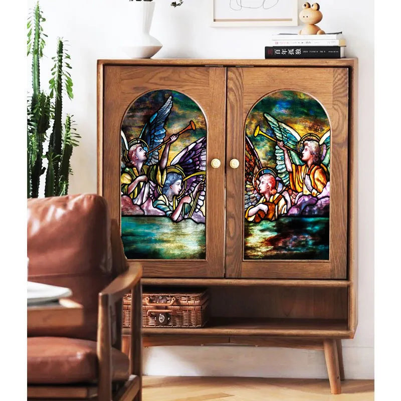 Stained Glass Films,Frosted Sticker,Self Adhesive/Static Cling  Privacy Retro Church Home Decor Angel