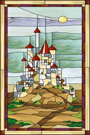 Custom size Stained Glass Films,Privacy Static Cling,Print Castle Lighthouse Sailboat Door Sticker,Office Home Decor