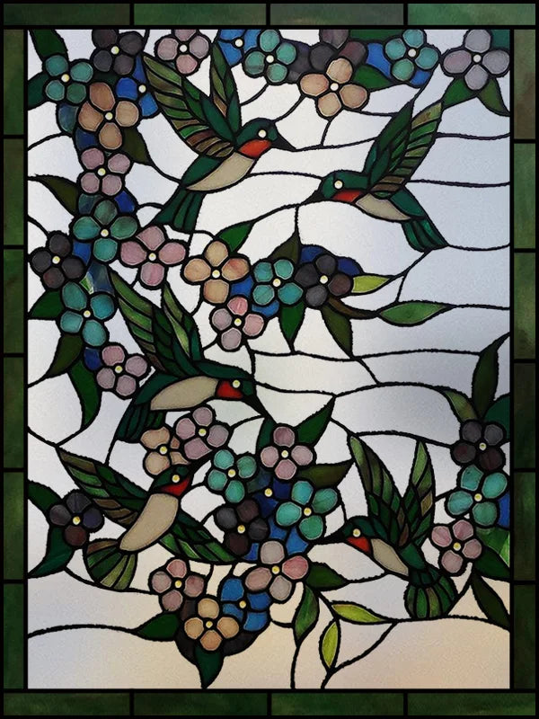 Frosted Stained Glass Window Film, Customized Art, Peacock Hummingbird Static Cling Sticker,Home Decor, Treatment