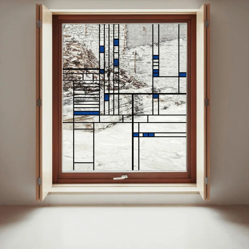 Stained Glass Window Film Transparent Glass Sticker Static Cling Prairie Scottish Style Office Door Anticollision Home Decor