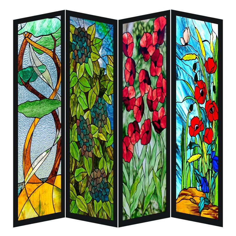 Custom size Stained Glass Films,Flower, Fruit,Tree,Leaf,Bird,Fish Painting Stickers For Bathroom Bedroom Door Office Home Decor