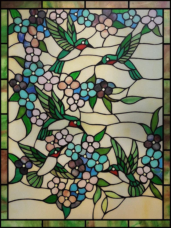 Frosted Stained Glass Window Film, Customized Art, Peacock Hummingbird Static Cling Sticker,Home Decor, Treatment