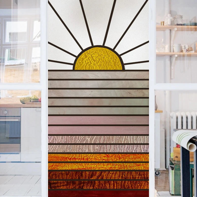 Custom Size Window Film, Stained Glass Stickers, Static Cling, Frosted Privacy Print, Sun,Sailboat,for Window Door, Home Decor