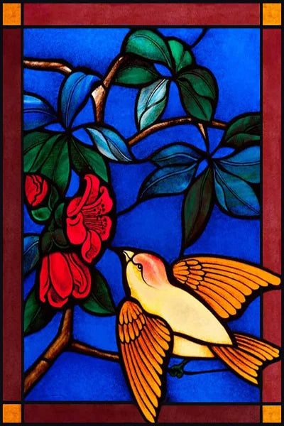 Custom Size Stained Glass Window Film Animal Pattern Rabbit Crow  Bird Fox For Rectangular Shape Glass Office Home Decor