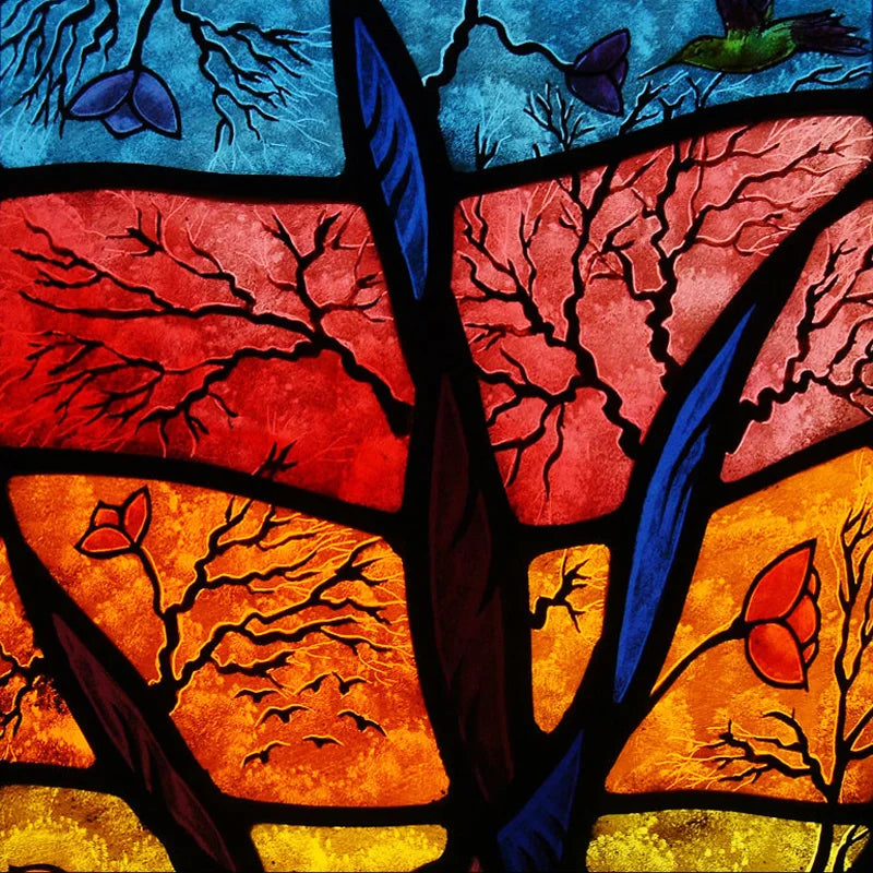 Custom size Glass Films Stained Glass Stickers Static Cling Frosted Privacy PVC Print Natural Village For Window Door Home Decor