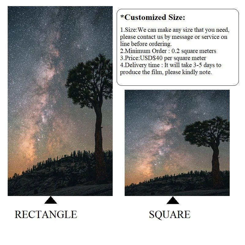 Stained Glass Window Glass Film Frosted Sticker Static Cling Starry Sky,Custom made any Window Size/Shape,Print with Your Photo