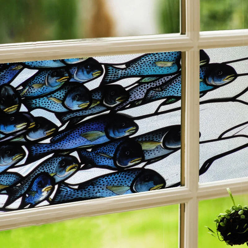 Custom Size Glass Window Film Static Cling Frosted Glass Films Stickers For Wardrobe Bathroom Kitchen Door Fish Dolphin Poster