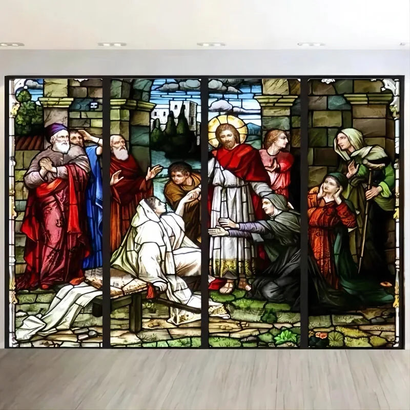 Custom size Window film Door sticker Father Lord Jehovah God and Jesus Christ Pictures Wall stickers Glass decor church glass