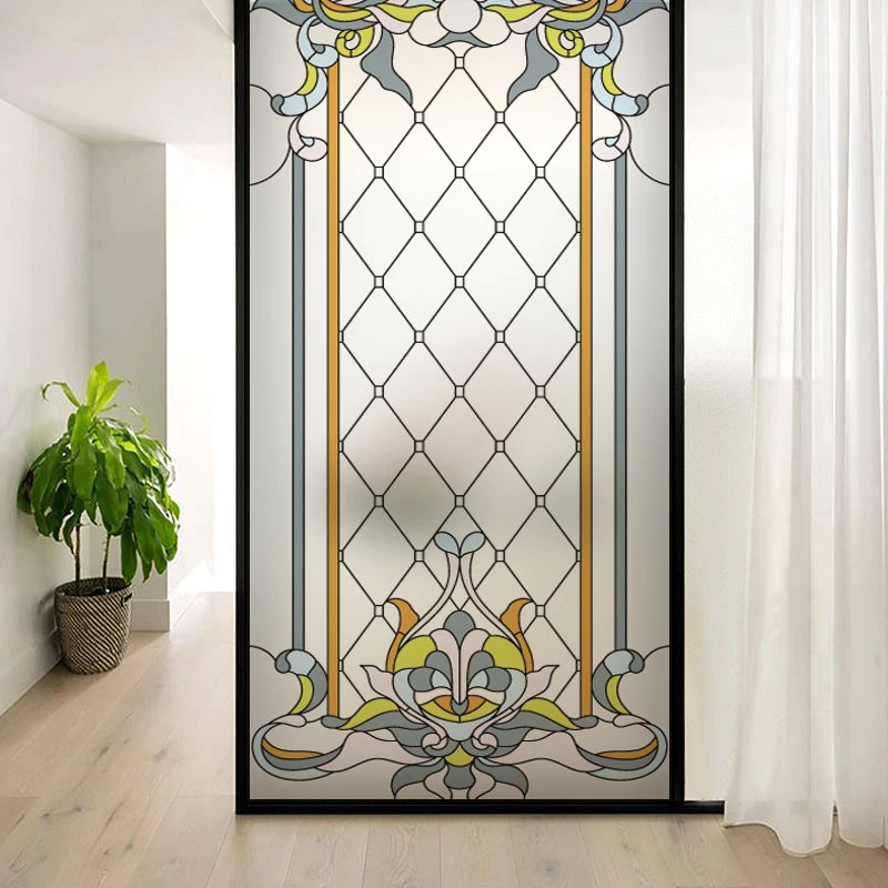 Custom Size Window Film Stained Glass Films Static Cling Frosted Retro Prairie Style Shower Kitchen Balcony Office Home Decor