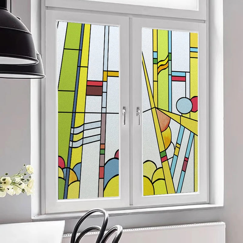 Custom Size Stained Glass Window Film, Frosted Privacy, Static Cling, Retro Matte Sticker, Bathroom Door, Office, Home Decor