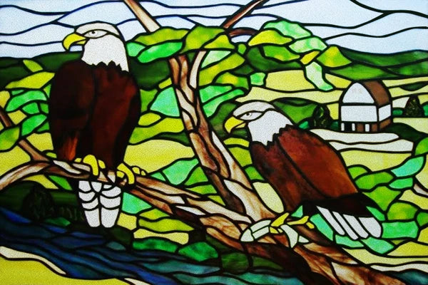 Window Film Stained Glass Stickers,Custom size Static Cling Frosted,Flower Bird Tree Print For Transom Window Glass Home Decor