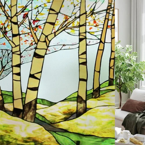 Custom size Glass Films,Stained Glass Stickers Static Cling,Frosted Privacy Print Tree,Rivers,Hill For Window Door Home Decor