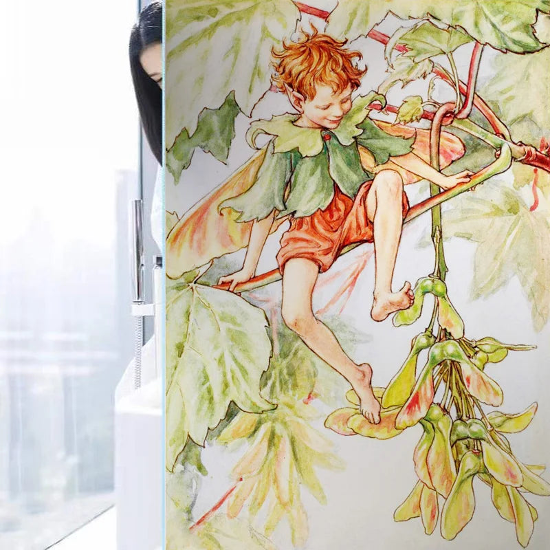 Custom Size Stained Glass Window Film, Flower Tree, Fairy Stickers, Static Cling, Kitchen, Bathroom, Bedroom, Door, Home Decor