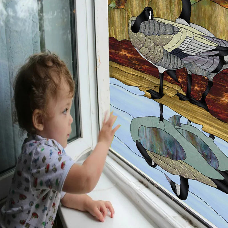 Window Film Stained Glass Films Static Cling Stickers for Bathroom Kitchen Office Home Decor,Birds Peacock,Heron,Owl,Custom size