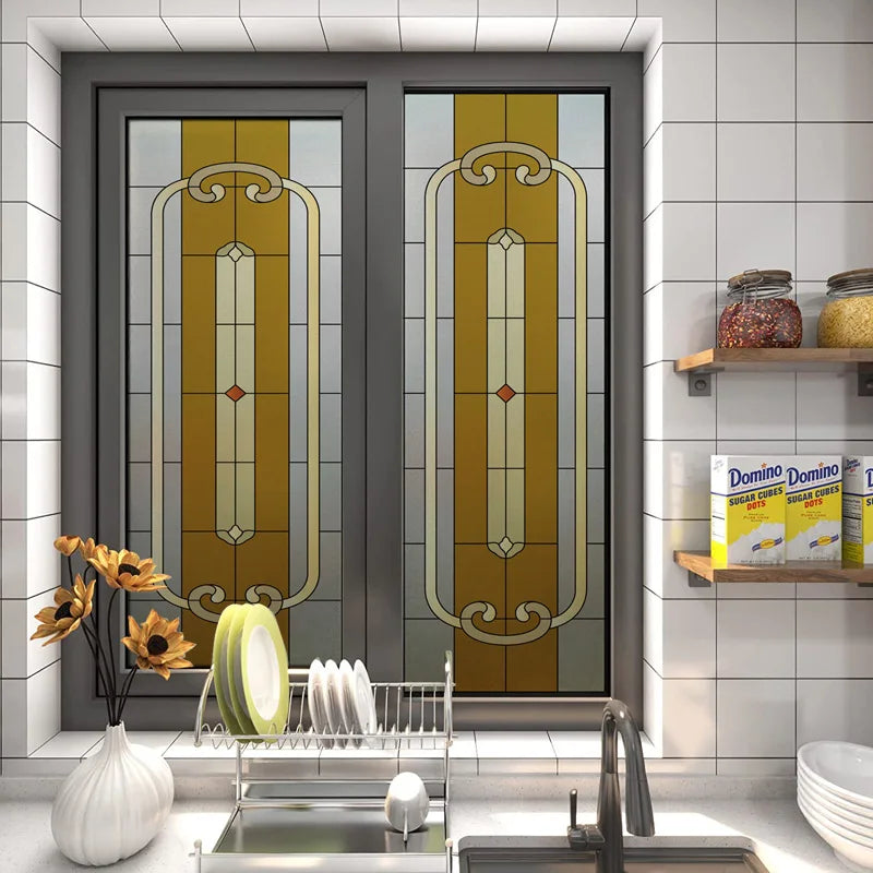 Custom Size Stained Glass Window Film Frosted Privacy Static Cling Geometric Pattern Stickers Shower Kitchen Office Home Decor