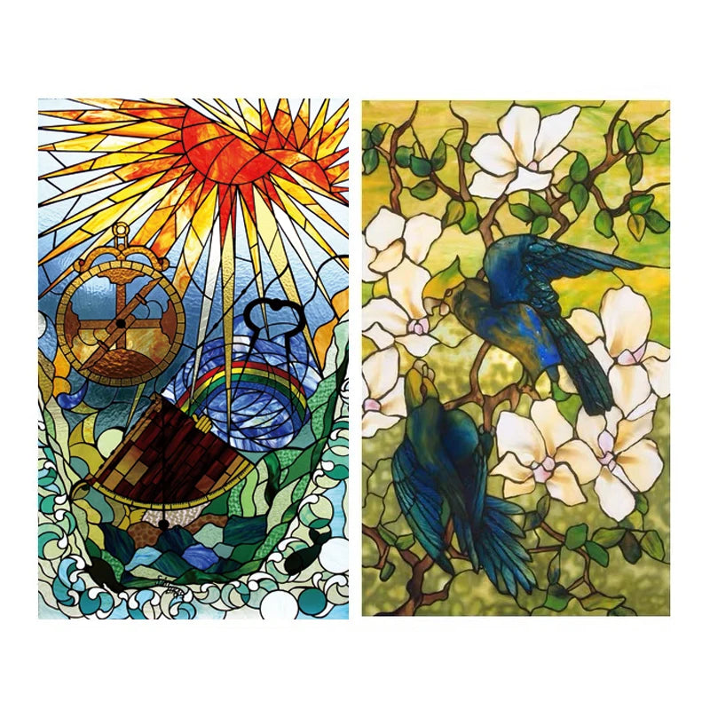 Frosted Privacy Window Film, Stained Glass Film, European Church Style, Colorful Window Stickers, Shower and Bathroom