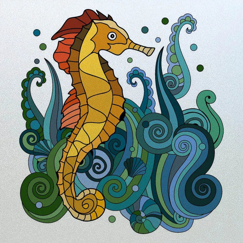 Custom size Window Film Stained Glass Films Frosted Privacy Static Cling Background Sticker Aquarium Ocean Poster Fish Tank Film